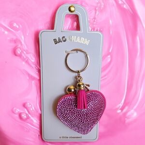 a little obsessed Pink Rhinestone Heart Bag Charm Keychain 4.5" NEW